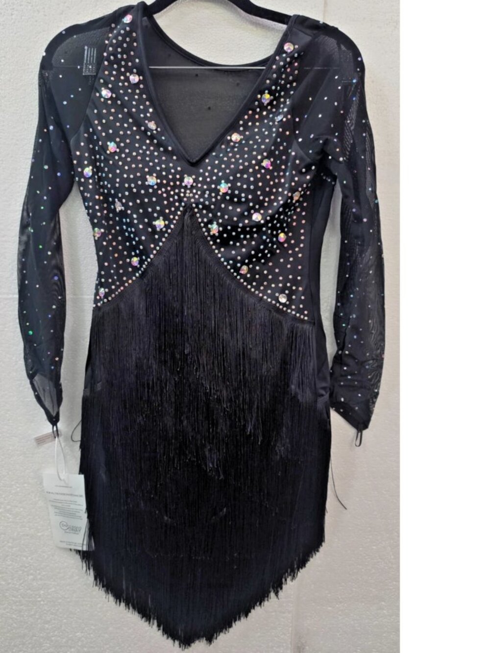 Latin Performance Dancing Dress Fringe Dancewear Women's V Neck Black SZ: Large